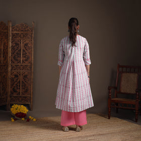 Gota Work Floral Sanganeri Block Print Cotton A-Line Long Kurta for Women 14
