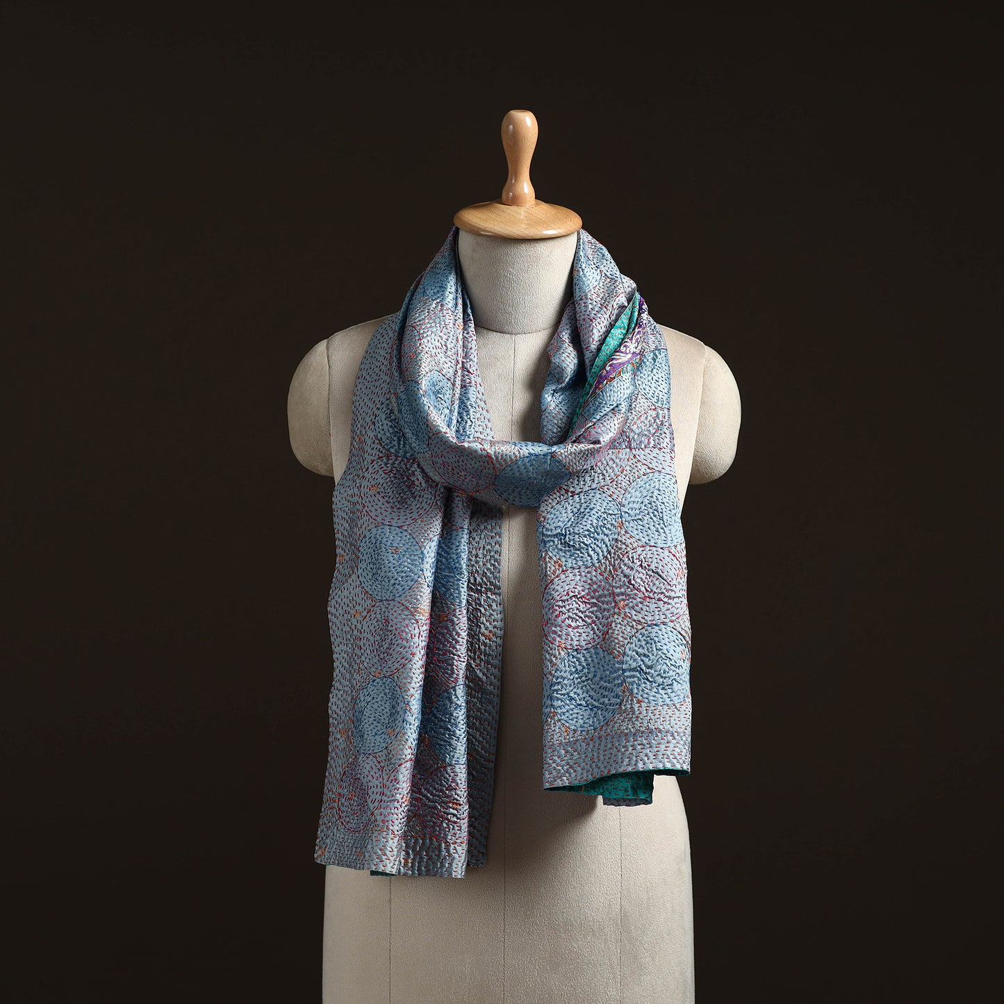 Reversible Silk Bengal Hand Kantha Stitch Stole 149