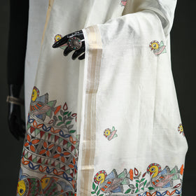 Handloom Chanderi Silk Handpainted Madhubani Dupatta with Zari Border 42