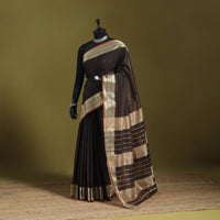 Brown - handloom silk cotton maheshwari saree with zari