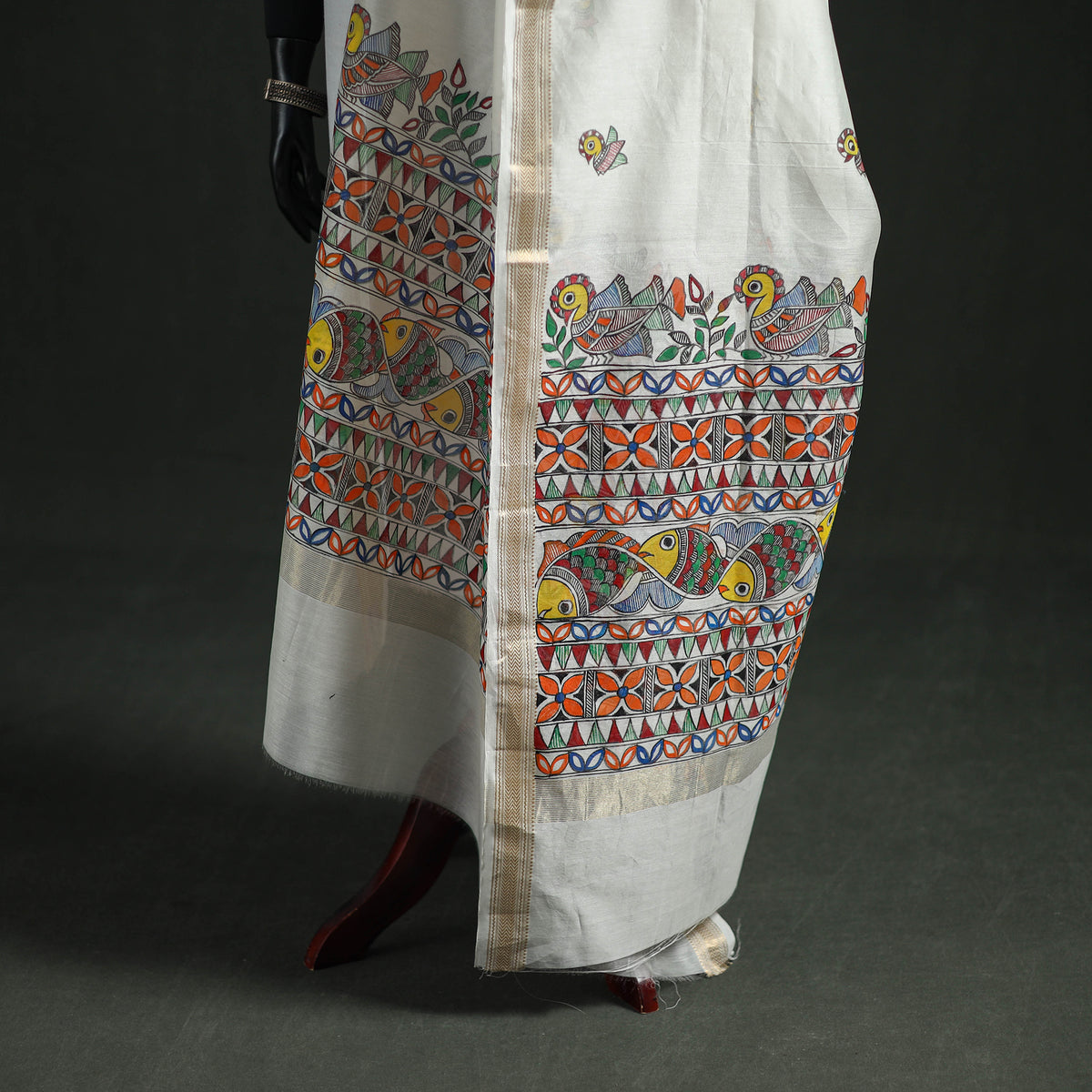Handloom Chanderi Silk Handpainted Madhubani Dupatta with Zari Border 42