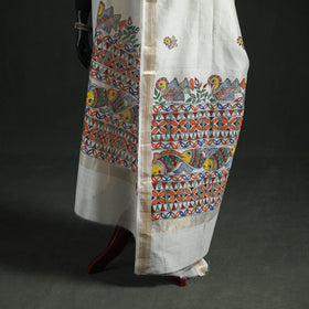 Handloom Chanderi Silk Handpainted Madhubani Dupatta with Zari Border 42