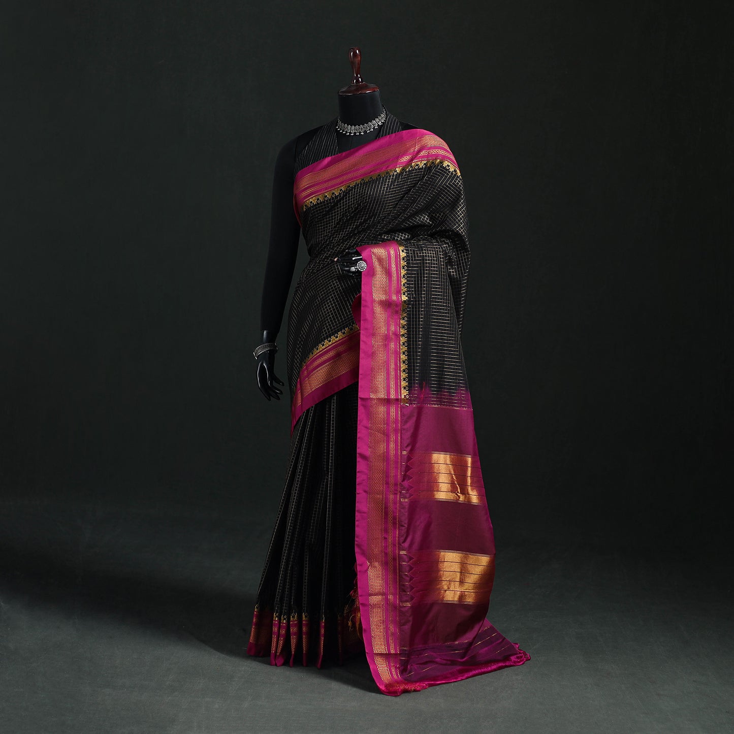 Ilkal Weave Silk Cotton Checks Zari Border Saree with Blouse Piece 22