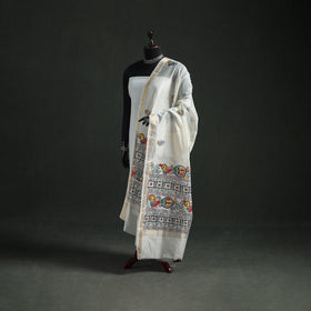 Handloom Chanderi Silk Handpainted Madhubani Dupatta with Zari Border 43