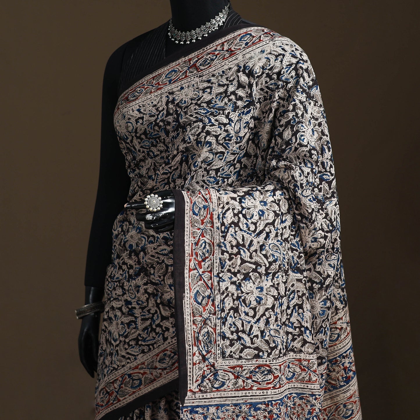 Pedana Hand Block Print Natural Dyed Cotton Kalamkari Saree 09