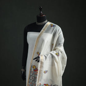Handloom Chanderi Silk Handpainted Madhubani Dupatta with Zari Border 43