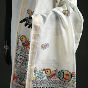 Handloom Chanderi Silk Handpainted Madhubani Dupatta with Zari Border 43