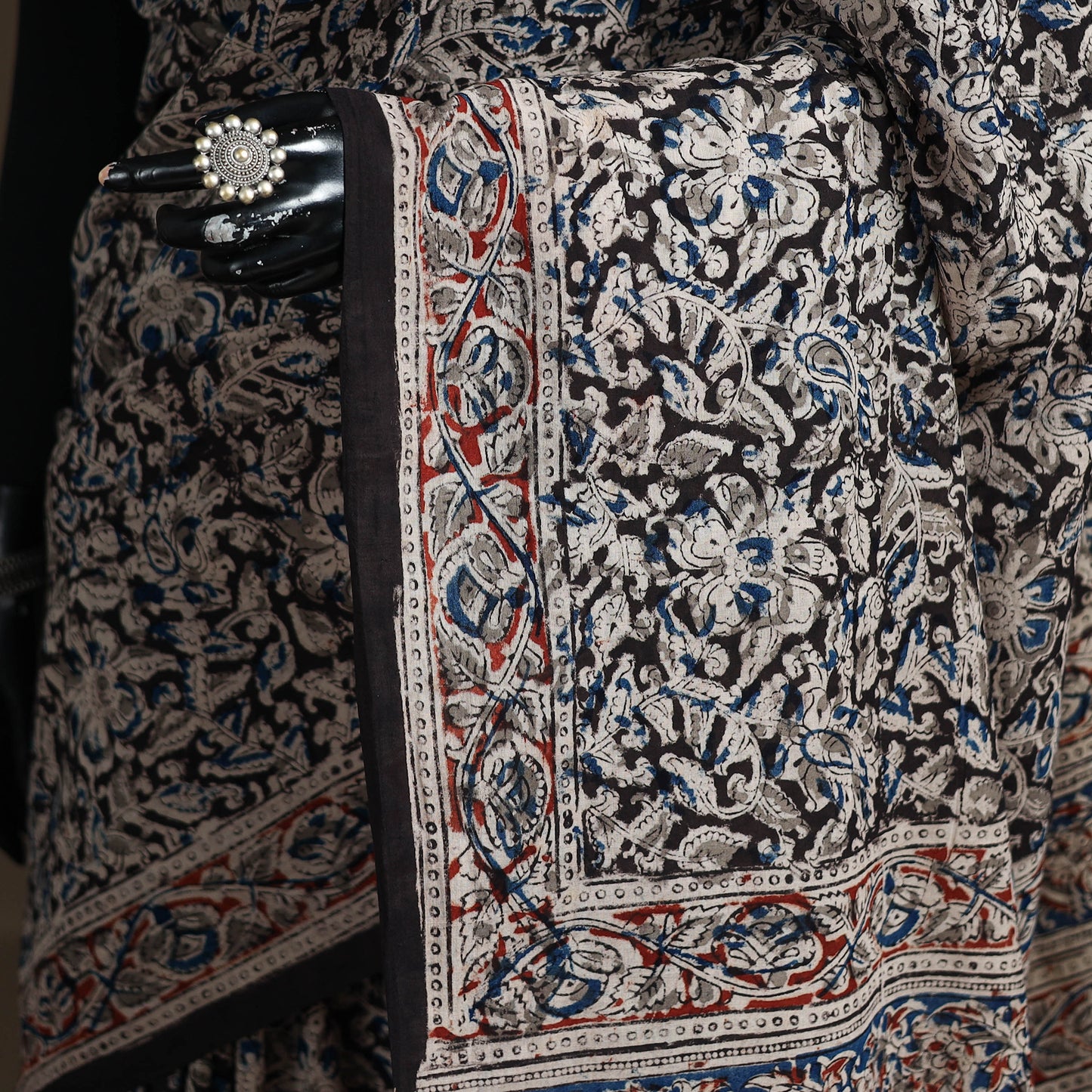 Pedana Hand Block Print Natural Dyed Cotton Kalamkari Saree 09