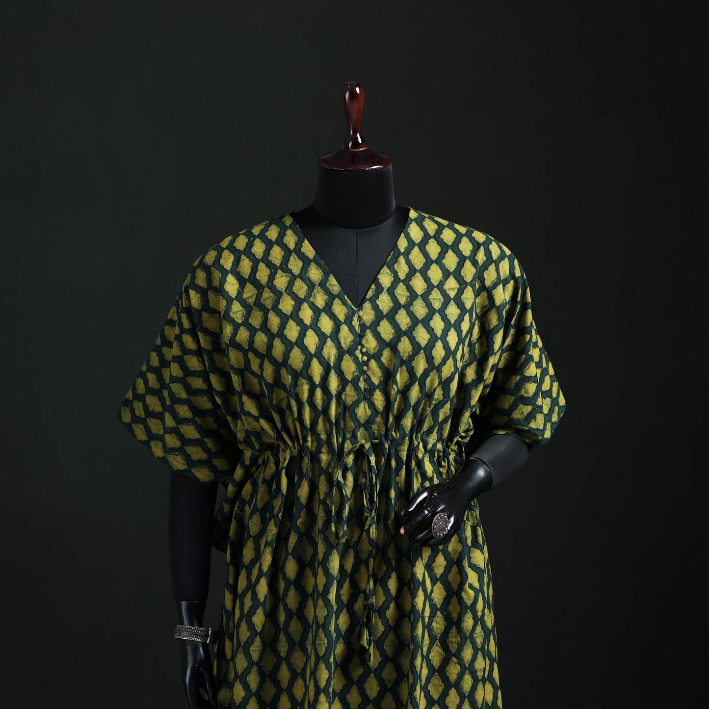 Akola Hand Block Print Natural Dyed Cotton Kaftan (Medium) 60
