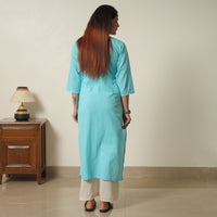 Mint Blue - Plain Cotton Long Straight Kurta 04