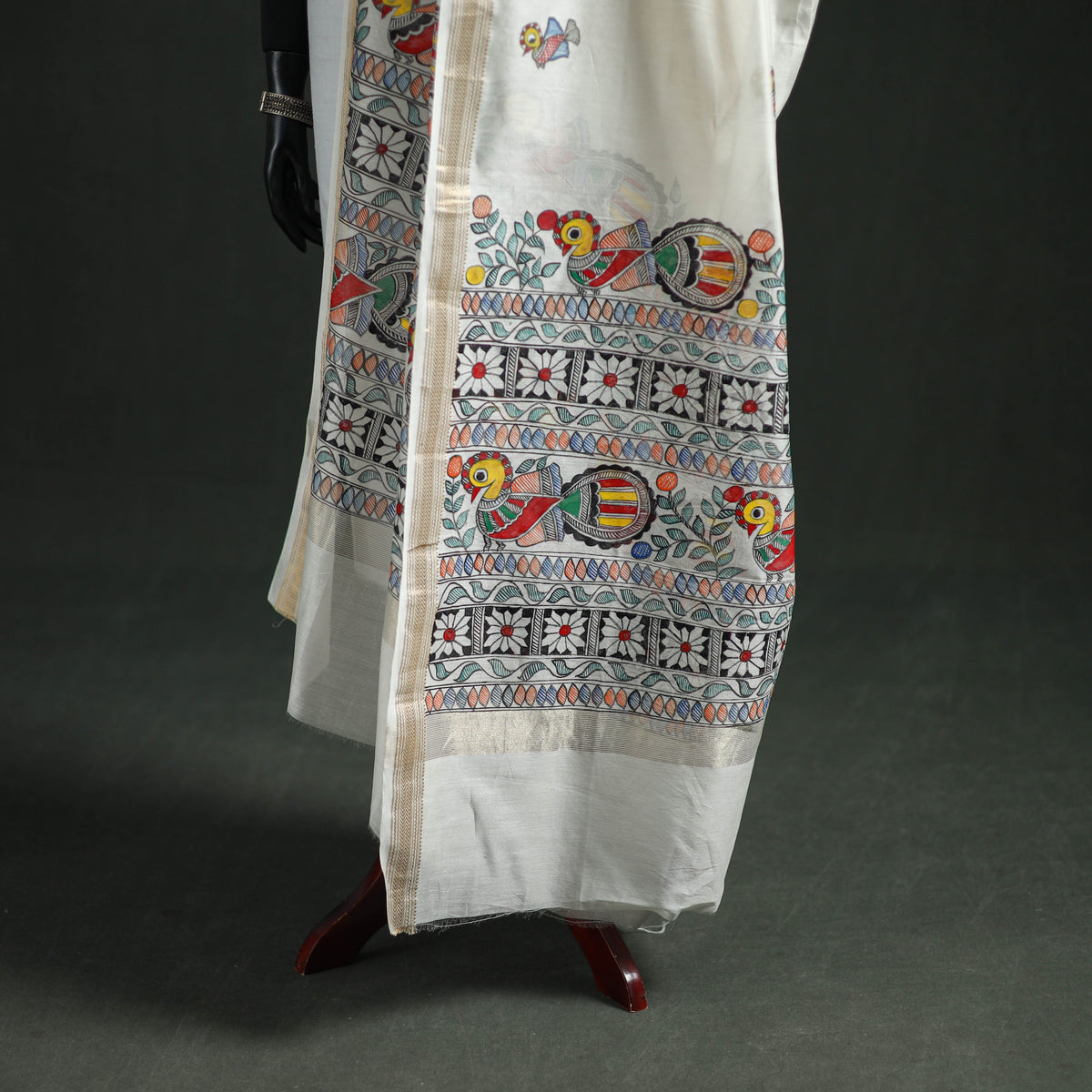 Handloom Chanderi Silk Handpainted Madhubani Dupatta with Zari Border 43