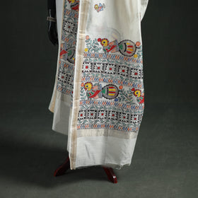 Handloom Chanderi Silk Handpainted Madhubani Dupatta with Zari Border 43