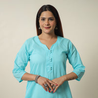 Mint Blue - Plain Cotton Long Straight Kurta 04