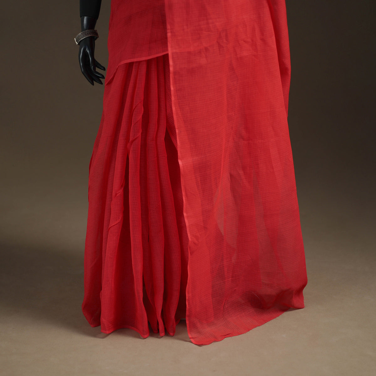 Red - Nazaakat Kota Doria Cotton Plain Saree with Blouse Piece & Earrings 16