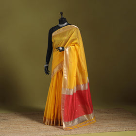 Yellow - handloom silk cotton buti maheshwari saree