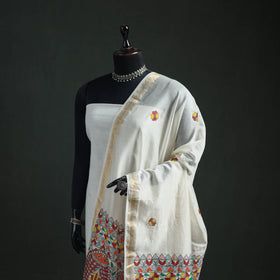 Handloom Chanderi Silk Handpainted Madhubani Dupatta with Zari Border 44