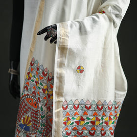 Handloom Chanderi Silk Handpainted Madhubani Dupatta with Zari Border 44