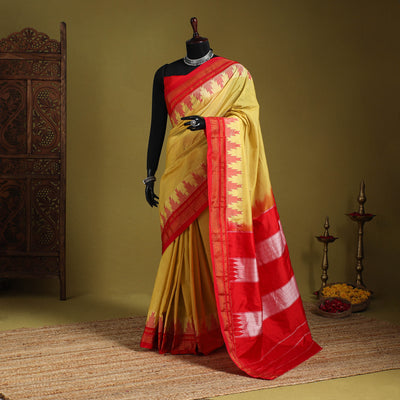 Yellow - mercerized cotton ilkal saree with blouse 31