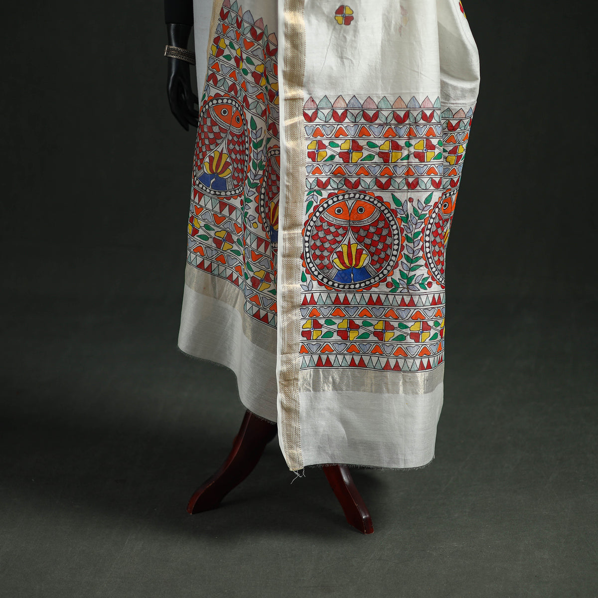 Handloom Chanderi Silk Handpainted Madhubani Dupatta with Zari Border 44
