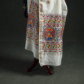 Handloom Chanderi Silk Handpainted Madhubani Dupatta with Zari Border 44