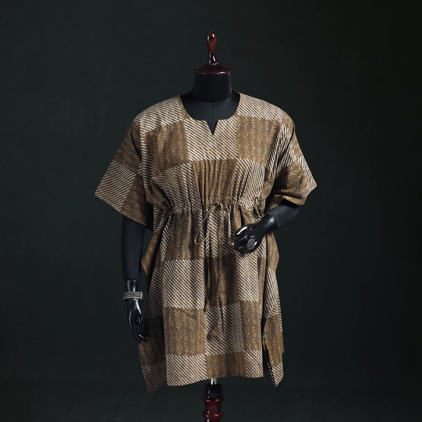 Akola Hand Block Print Natural Dyed Cotton Kaftan (Medium) 61