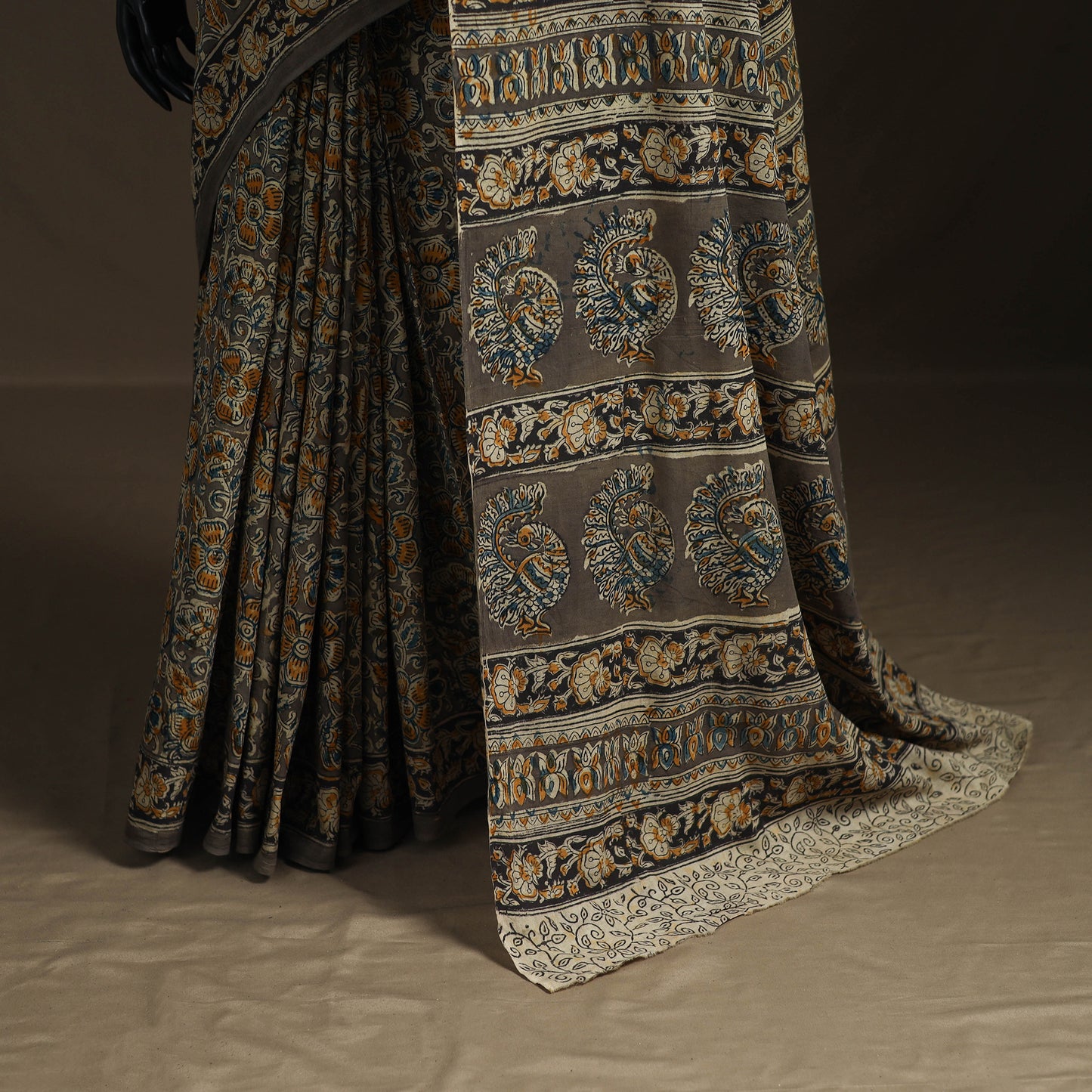 Pedana Hand Block Print Natural Dyed Cotton Kalamkari Saree 10