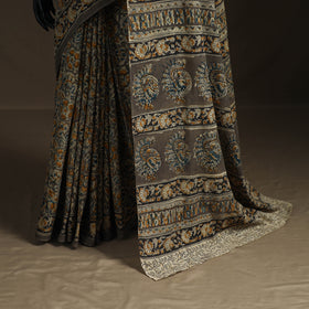 Pedana Hand Block Print Natural Dyed Cotton Kalamkari Saree 10
