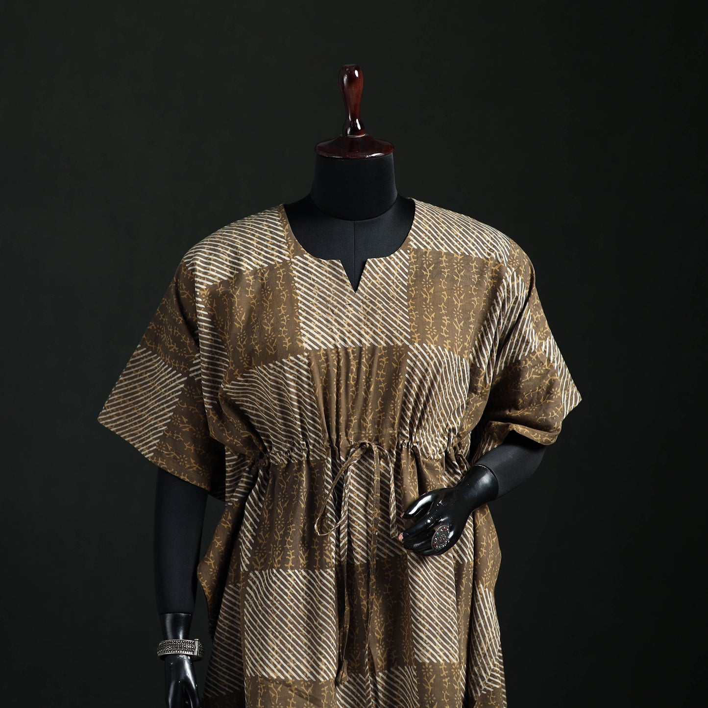 Akola Hand Block Print Natural Dyed Cotton Kaftan (Medium) 61