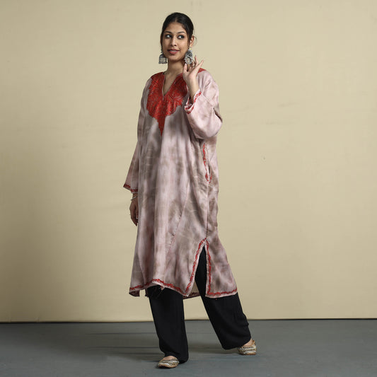 Multicolor - Shibori Tie-Dye Aari Embroidery Kashmiri Wool Pheran