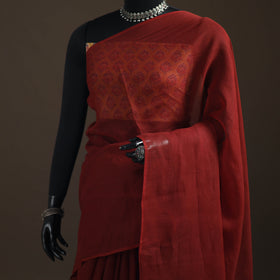 Maroon - Nazaakat Kota Doria Cotton Plain Saree with Blouse Piece & Earrings 17