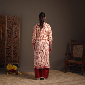 Gota Work Floral Sanganeri Block Print Cotton Straight Long Kurta for Women 05