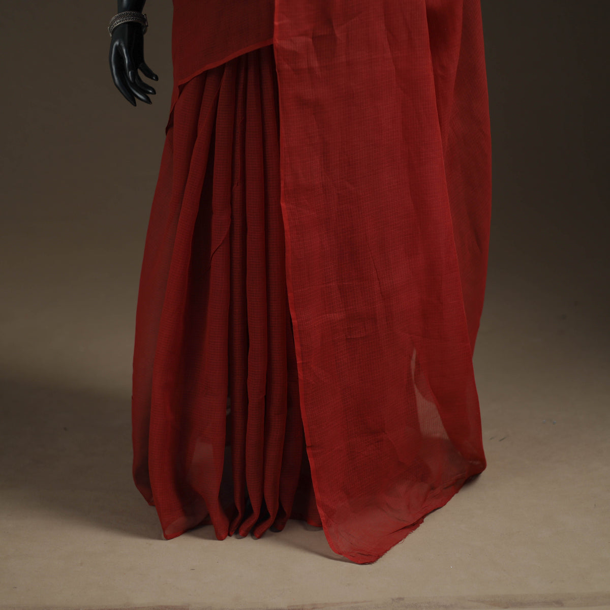 Maroon - Nazaakat Kota Doria Cotton Plain Saree with Blouse Piece & Earrings 17