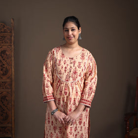 Gota Work Floral Sanganeri Block Print Cotton Straight Long Kurta for Women 05