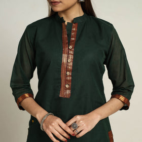 Dark Green - Zari Border Cotton Straight Kanchipuram Kurta 04
