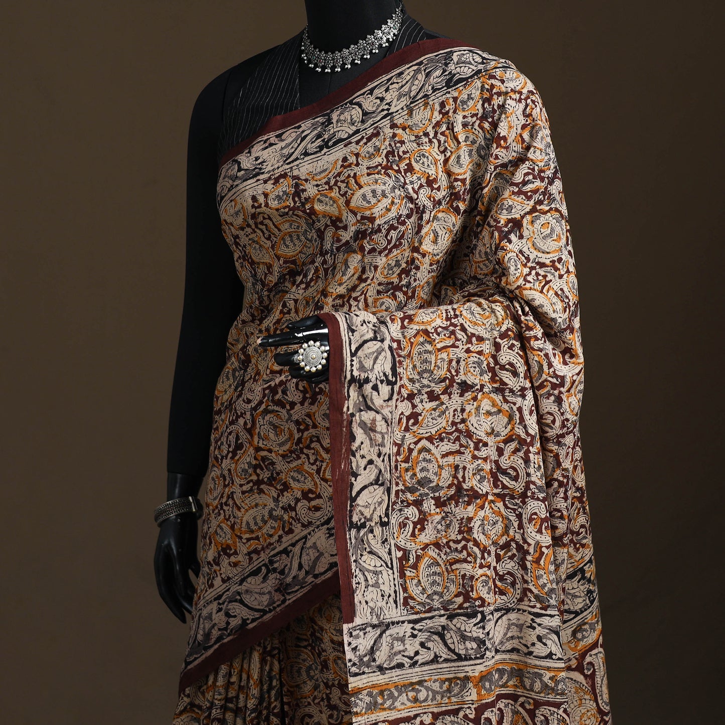 Pedana Hand Block Print Natural Dyed Cotton Kalamkari Saree 11