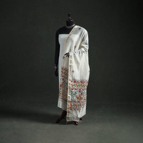 Handloom Chanderi Silk Handpainted Madhubani Dupatta with Zari Border 46