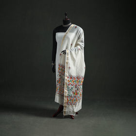 Handloom Chanderi Silk Handpainted Madhubani Dupatta with Zari Border 46