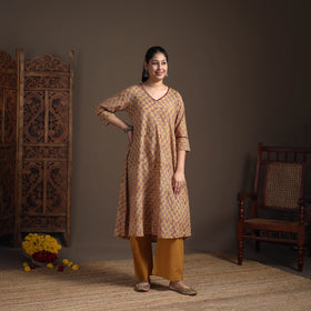 Gota Work Floral Sanganeri Block Print Cotton A-Line Long Kurta for Women 16