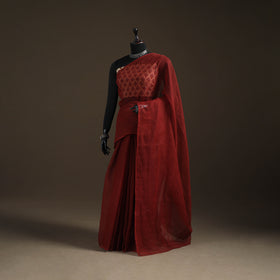 Maroon - Nazaakat Kota Doria Cotton Plain Saree with Blouse Piece & Earrings 18