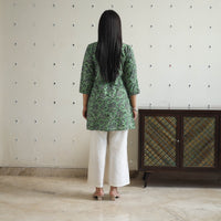 Green - Hand Block Printed Cotton Short Bagru Kurta 09