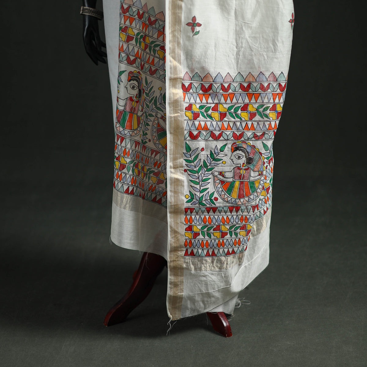 Handloom Chanderi Silk Handpainted Madhubani Dupatta with Zari Border 46