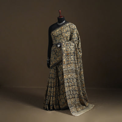 Pedana Hand Block Print Natural Dyed Cotton Kalamkari Saree 12
