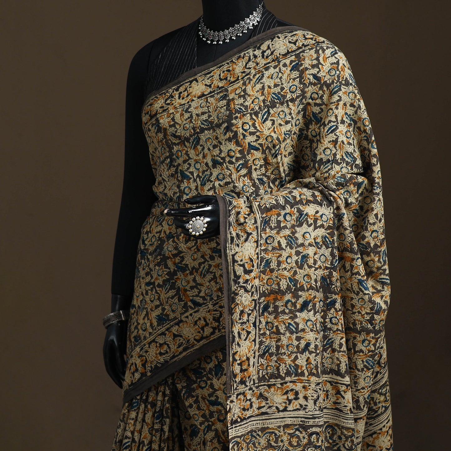 Pedana Hand Block Print Natural Dyed Cotton Kalamkari Saree 12