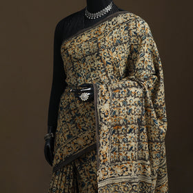 Pedana Hand Block Print Natural Dyed Cotton Kalamkari Saree 12