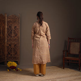 Gota Work Floral Sanganeri Block Print Cotton A-Line Long Kurta for Women 16