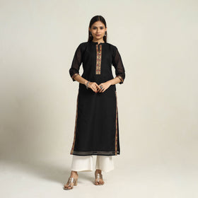 Black - Thread Border Cotton Straight Kanchipuram Kurta 03