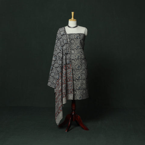 Natural Dyed Block Print Cotton Pedana Kalamkari 2pc Unstitched Dress Material 42