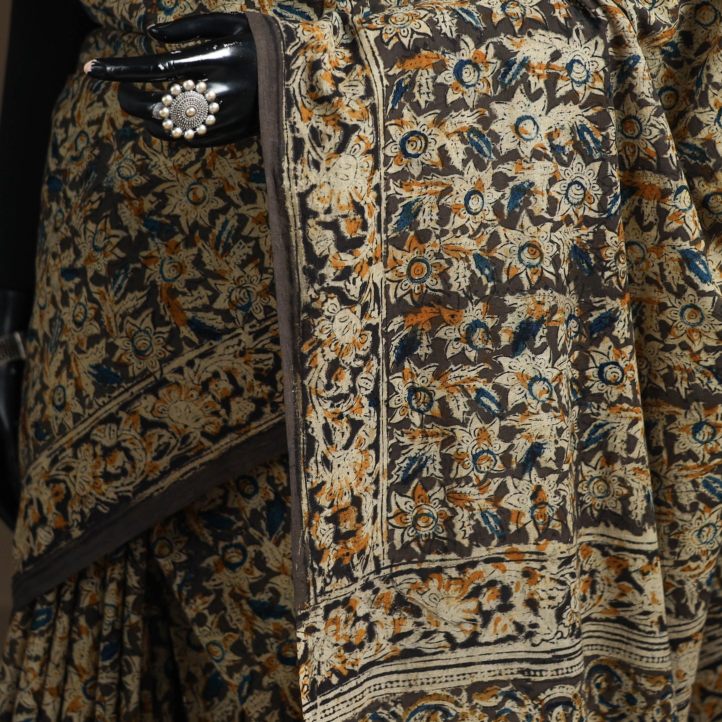 Pedana Hand Block Print Natural Dyed Cotton Kalamkari Saree 12