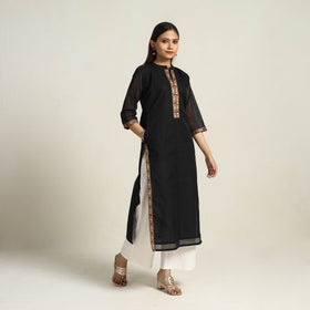 Black - Thread Border Cotton Straight Kanchipuram Kurta 03