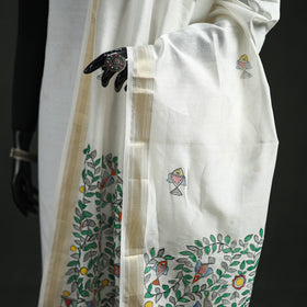 Handloom Chanderi Silk Handpainted Madhubani Dupatta with Zari Border 47